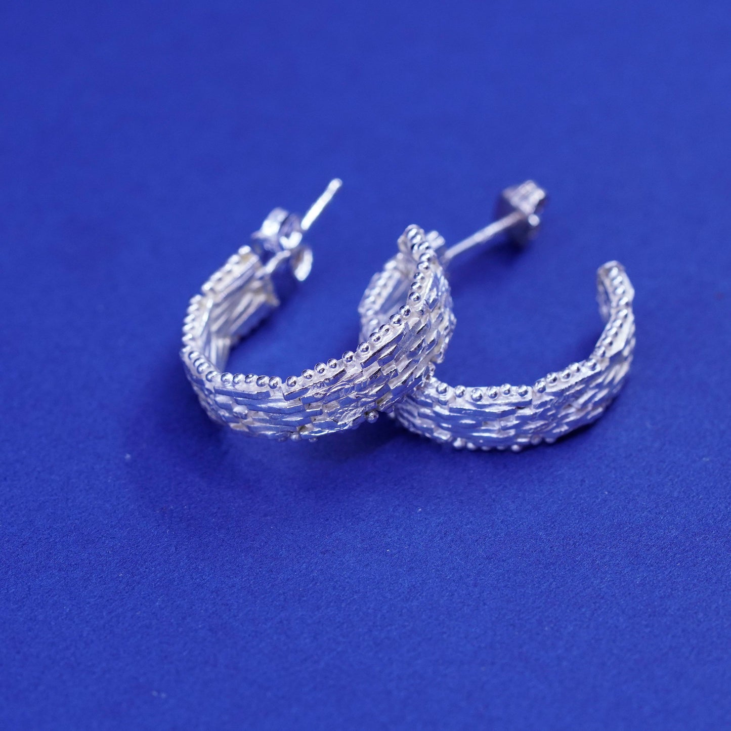 0.75”, Italy Sterling silver handmade earrings, 925 riccio chain hoops, Huggies