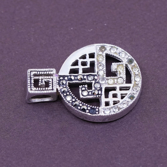 Vintage Sterling 925 silver handmade pendant with marcasite