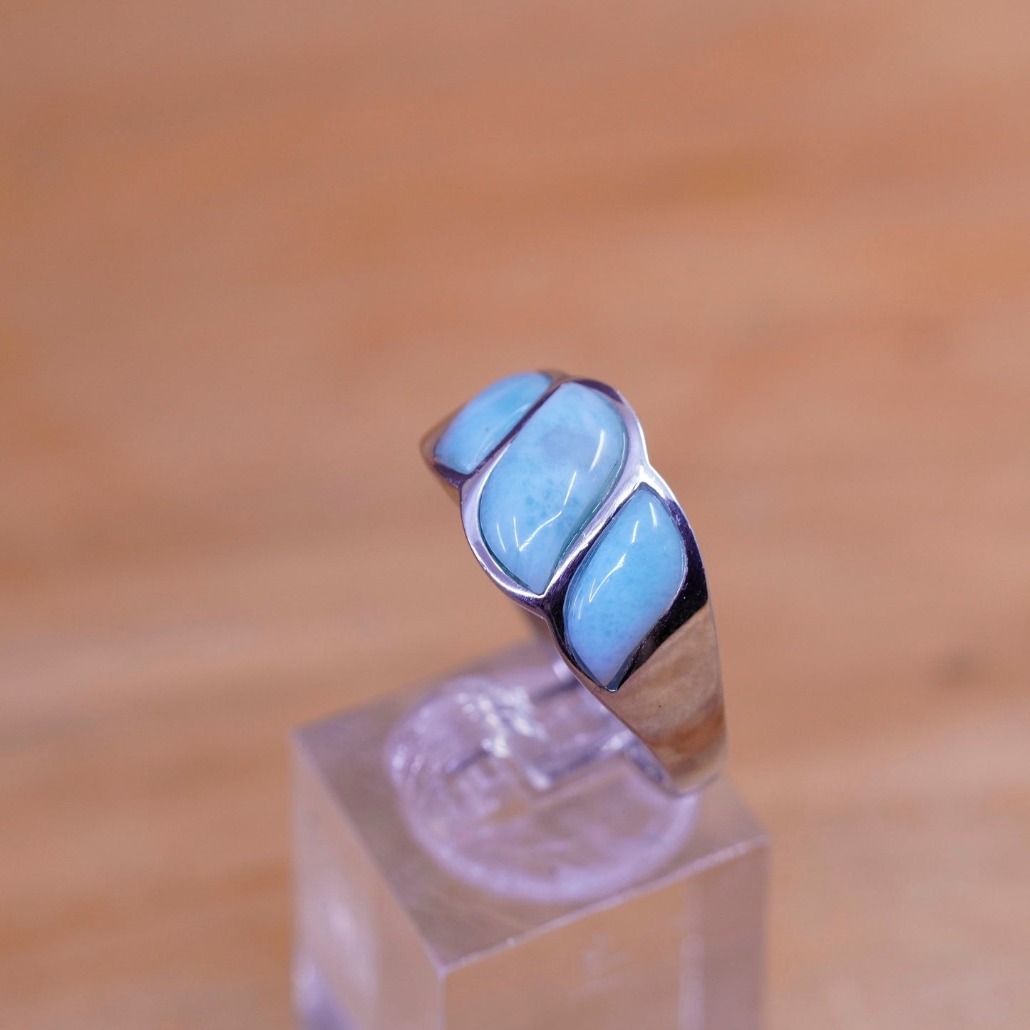 Size 10.25, vintage Sterling 925 silver modern ring with Larimar