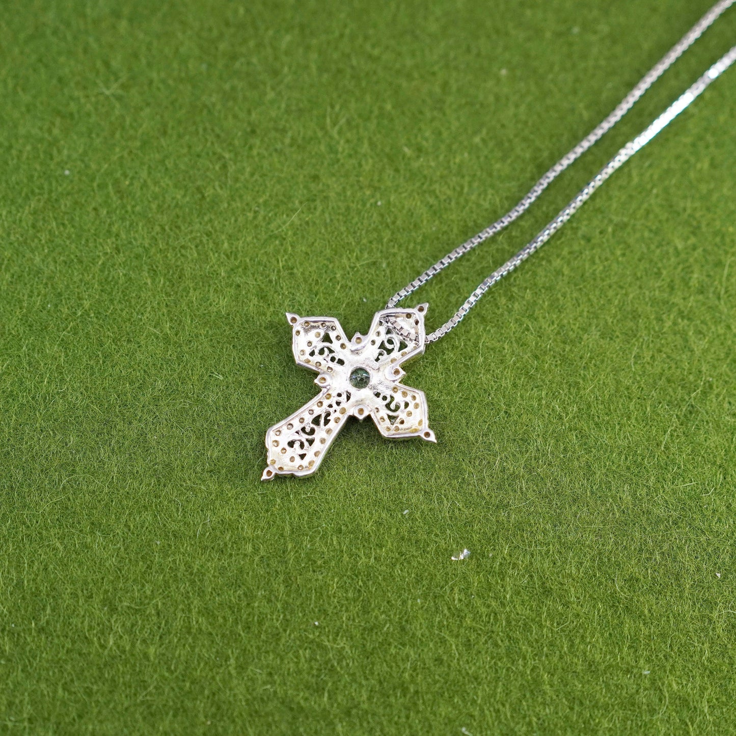 16+2”, sterling silver handmade necklace, 925 box chain filigree cross Pendant