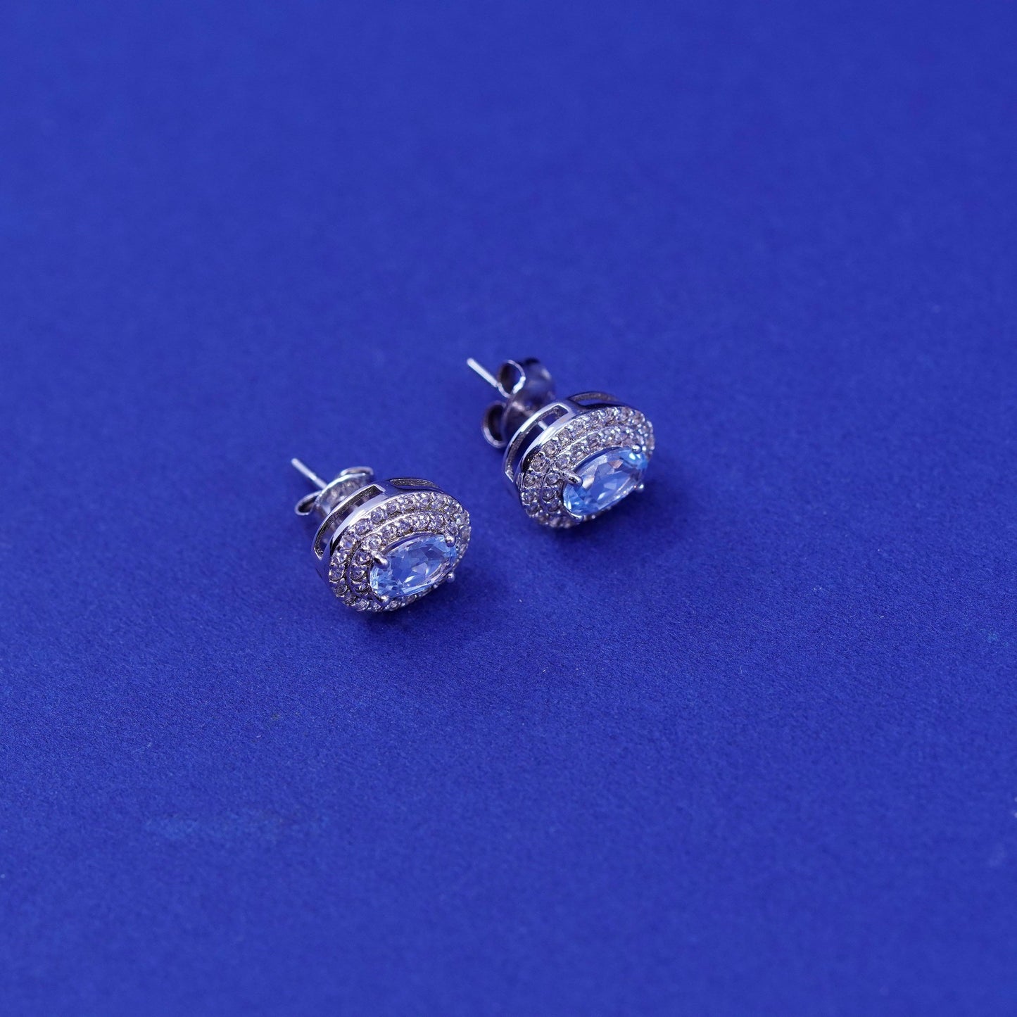 Vintage Sun sterling silver handmade earrings, 925 studs with topaz and cz