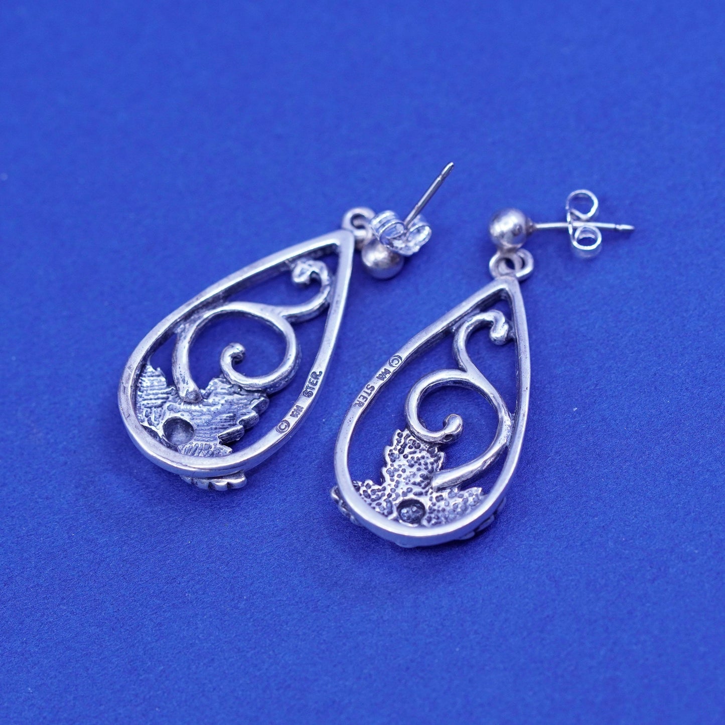 vintage black hill Sterling silver handmade rose vine and leaves teardrop