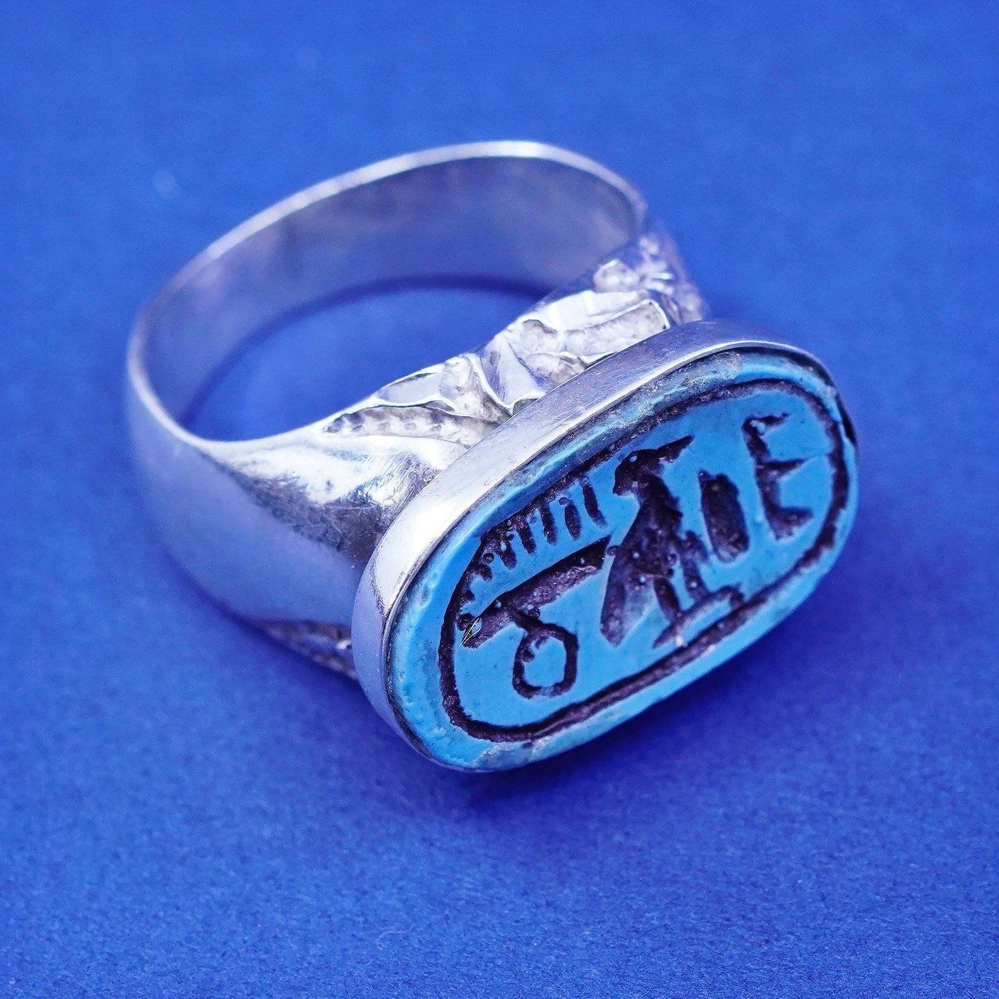 Size 8.5, vintage Mexico Sterling 925 silver handmade ring with turquoise bird
