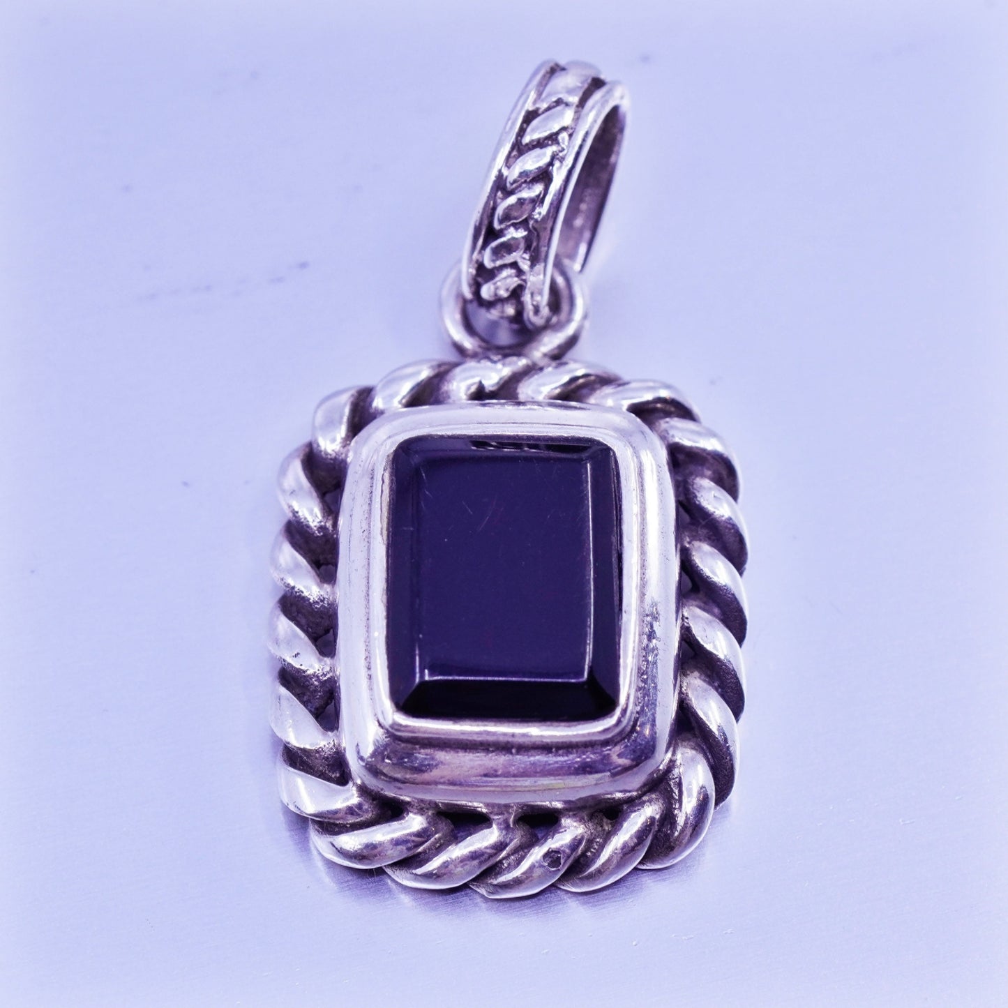 vintage handmade sterling 925 silver pendant with rectangular black onyx