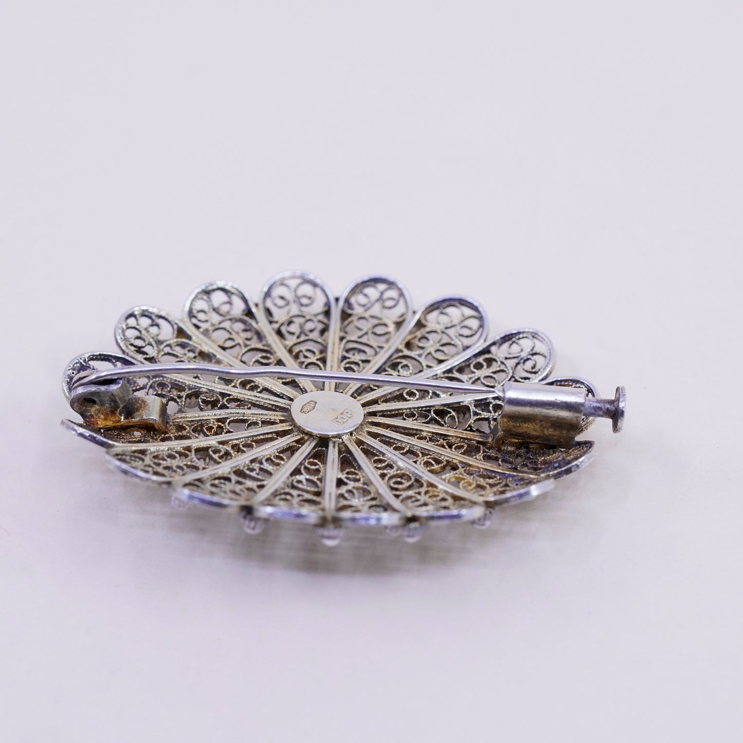 Germany Sterling silver handmade brooch, oval 800 filigree pin