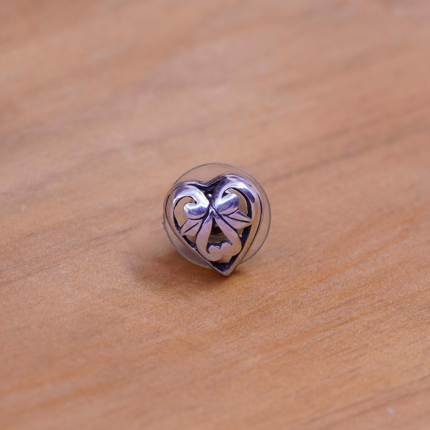 Vintage Sterling silver handmade earrings, filigree 925 heart studs