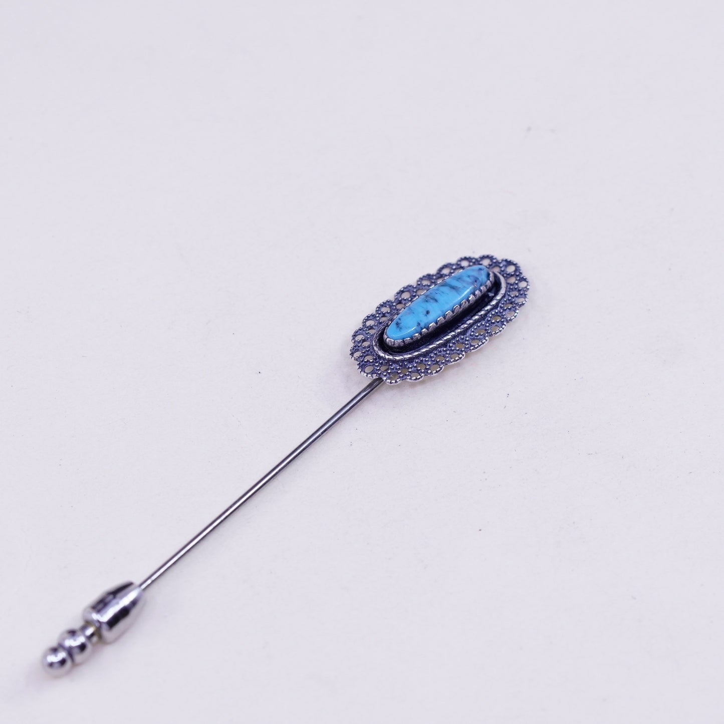 Vintage Sterling 925 silver handmade brooch, pin with blue turquoise