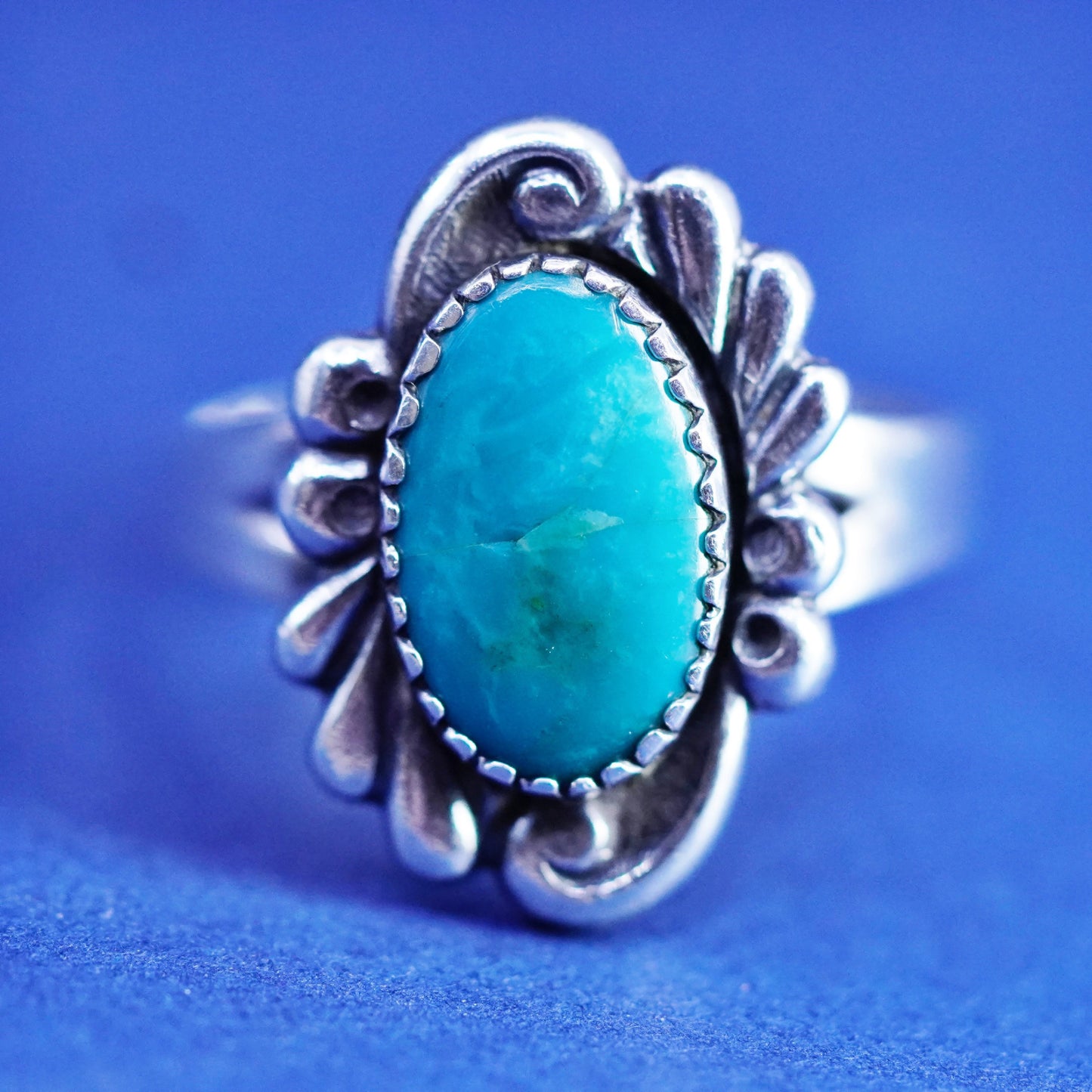 Size 7.25, Native American bell trading Sterling silver handmade ring turquoise