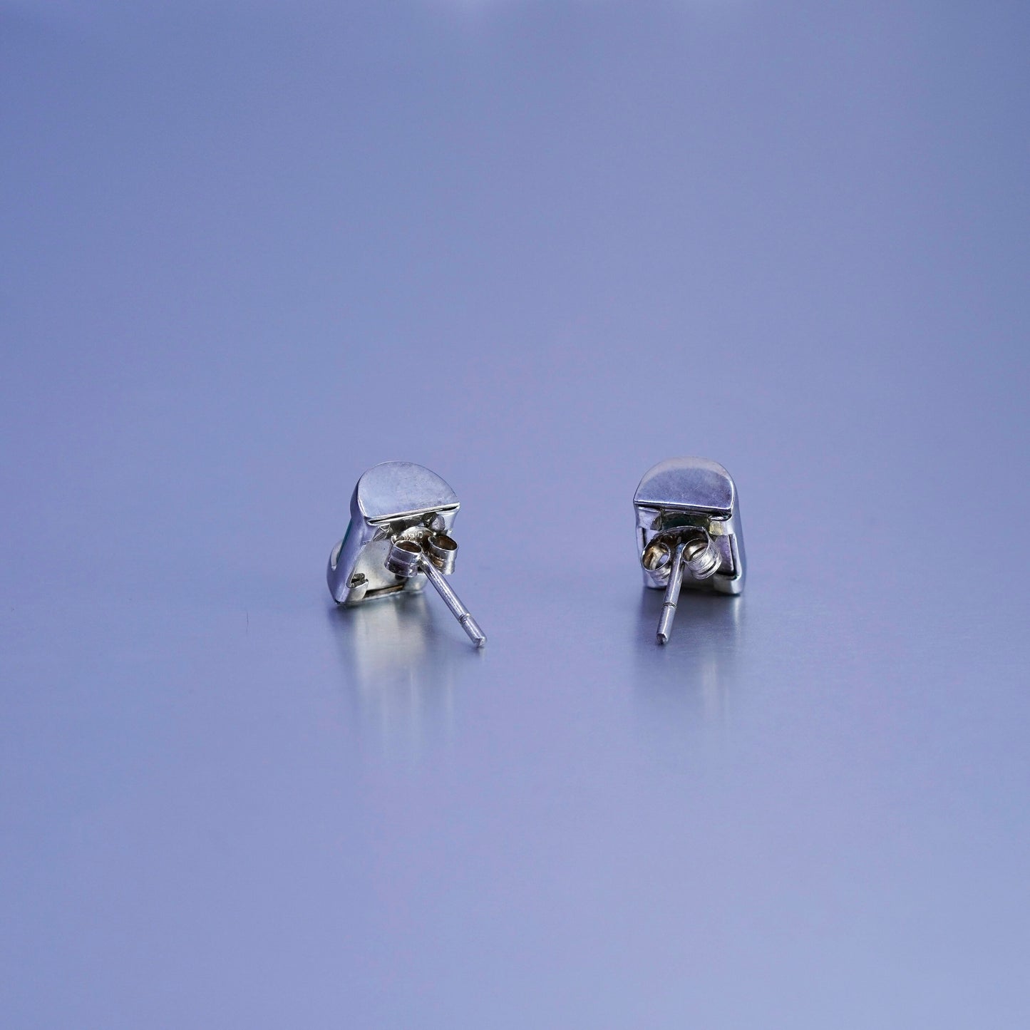 Vintage Sterling 925 silver earrings, square studs with jade