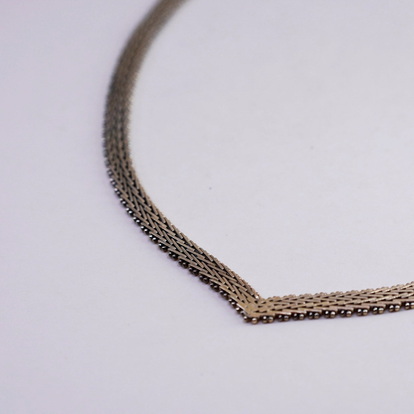 16”, Vintage vermeil gold over sterling silver Riccio link chain V 925 necklace