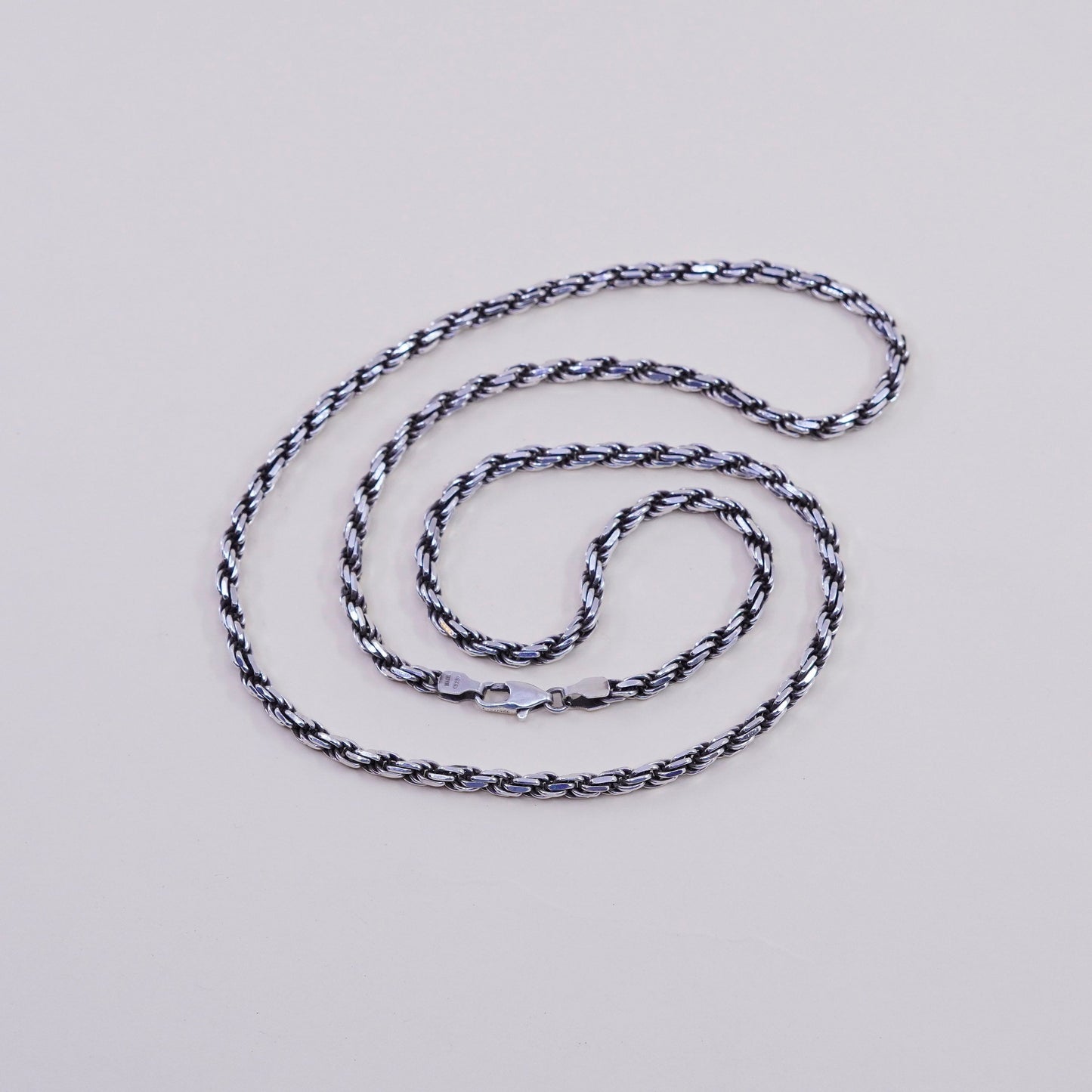 24”, 4mm, vintage Sterling silver necklace, 925 diamond rope chain