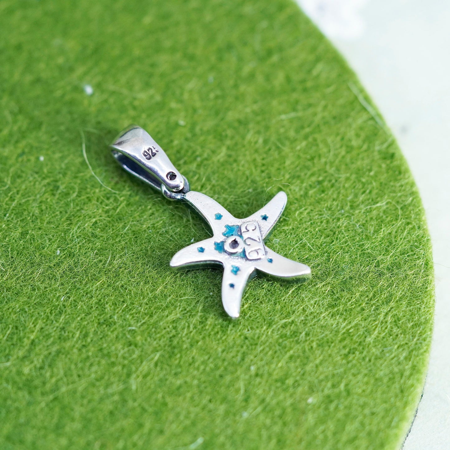 Vintage Sterling silver handmade pendant, 925 star starfish with opal inlay