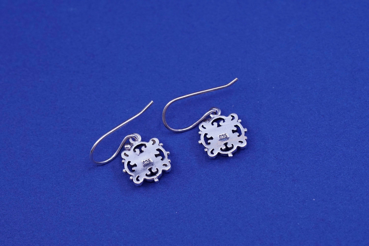 Vintage Sterling 925 silver handmade filigree earrings with square turquoise