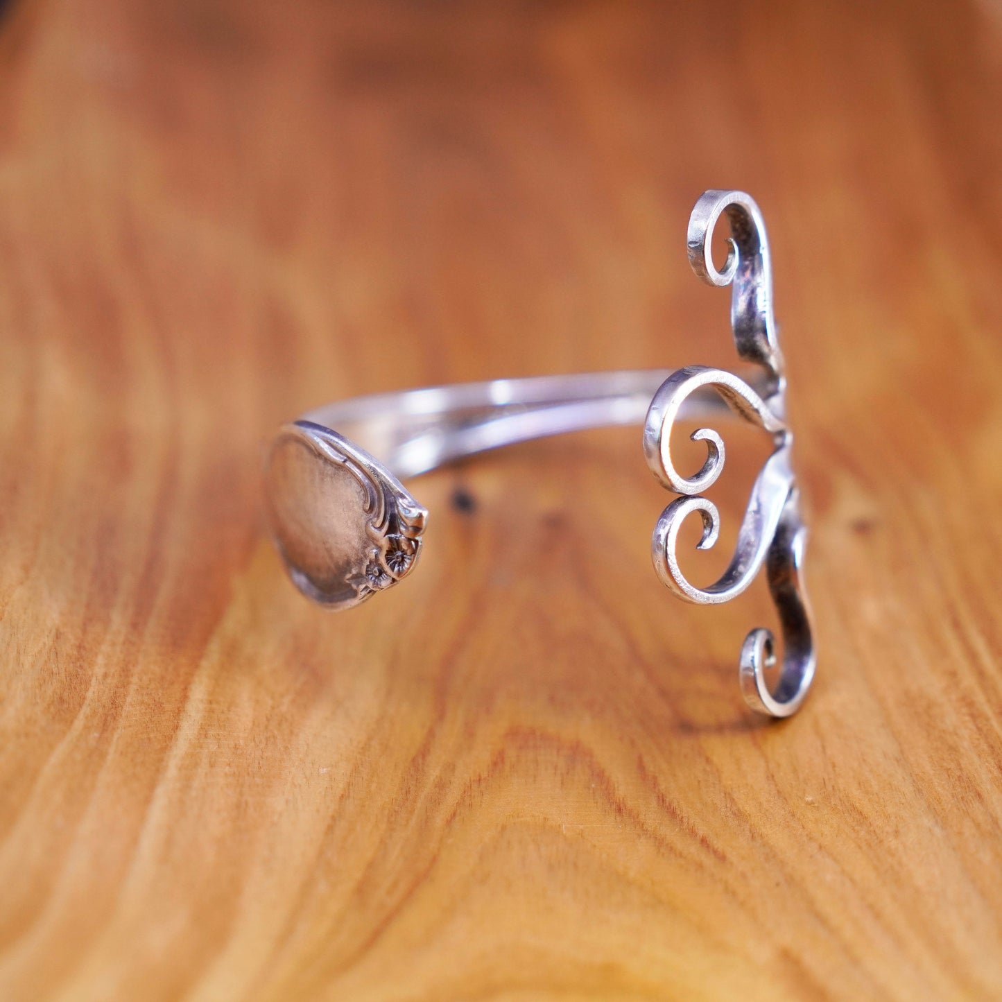 6.25”, vtg WM ROGERS Sterling 925 silver handmade bracelet, fork heart cuff