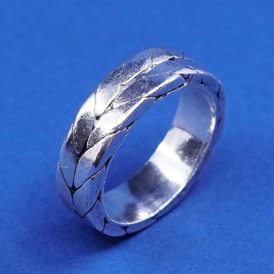 sz 9.25, vtg Sterling silver handmade ring, 925 cable band, stamped 925 mexico