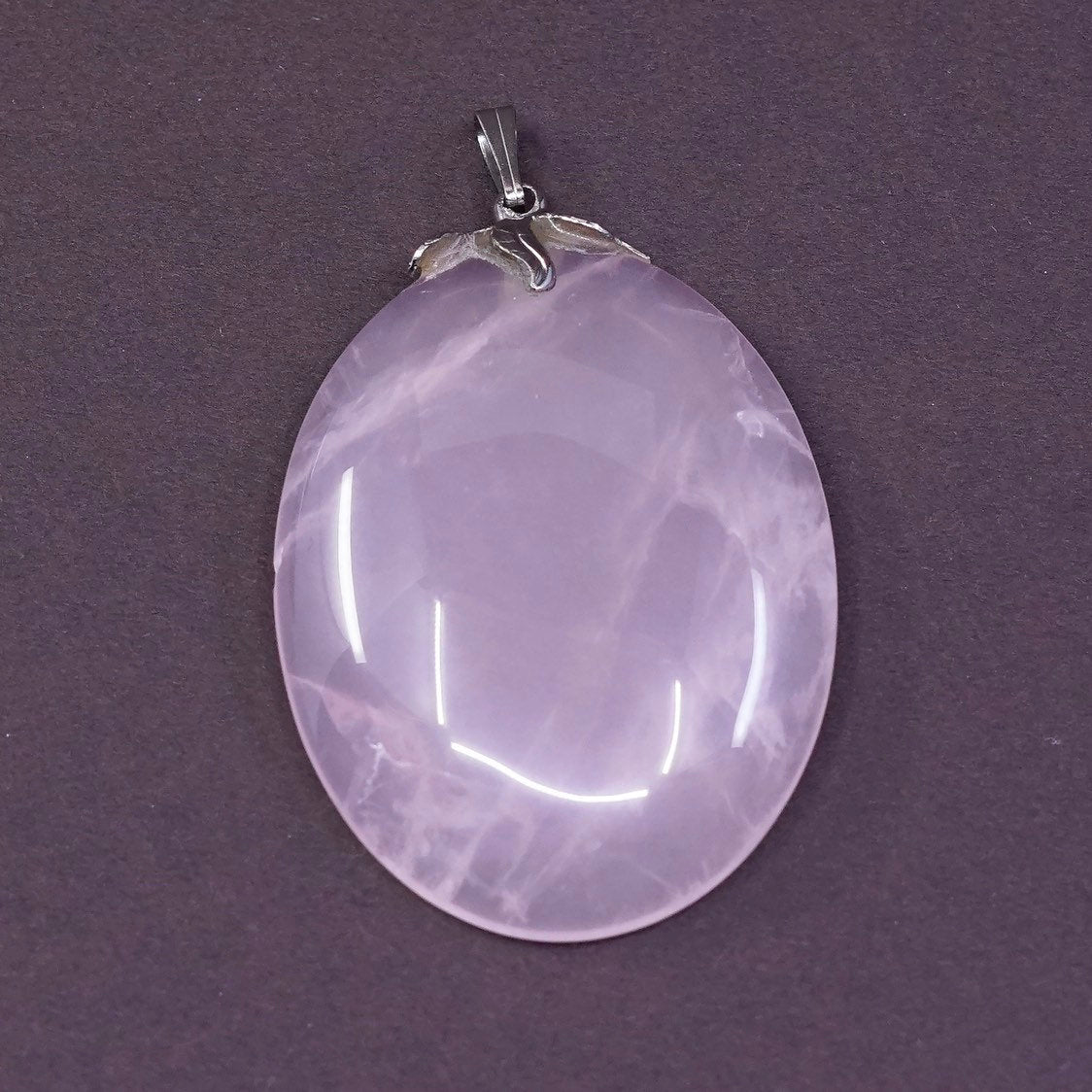 vtg Sterling silver handmade pendant, solid 925 silver with pink quartz