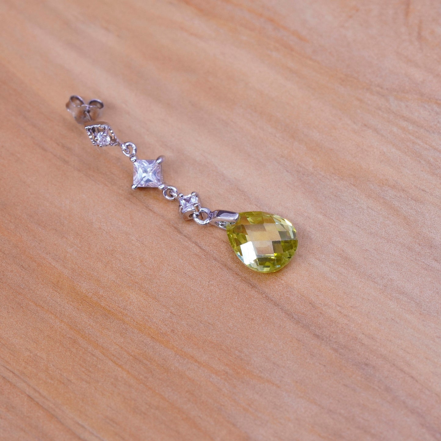 Vintage Sterling 925 silver handmade earrings with teardrop citrine and Cz