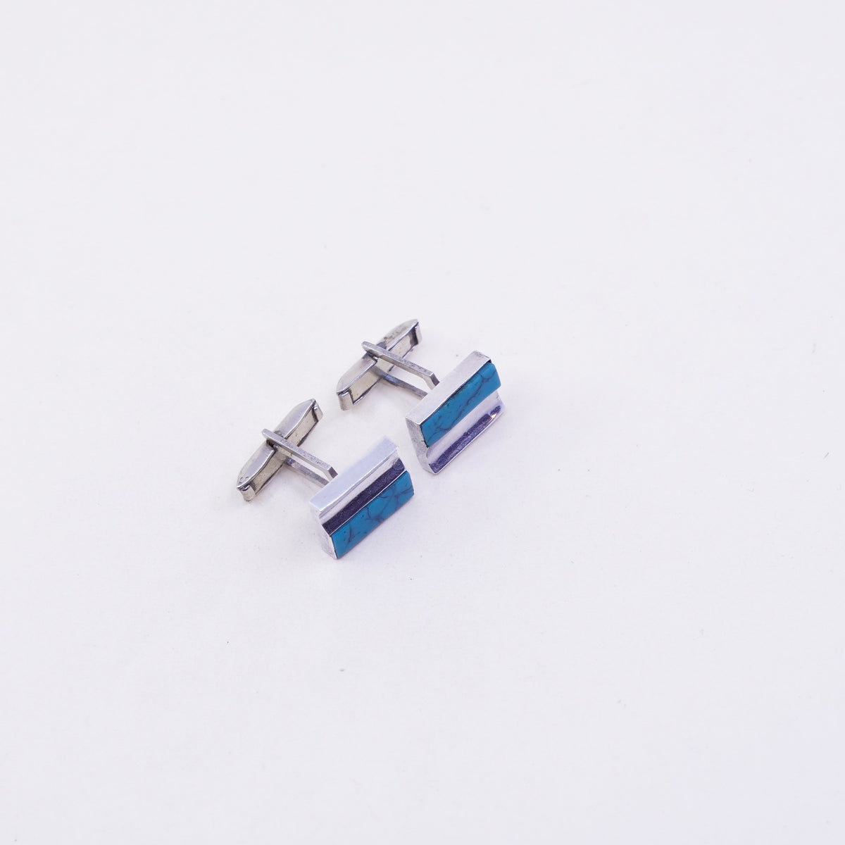 Vintage sterling silver handmade cuff link, 925 square cufflink with turquoise