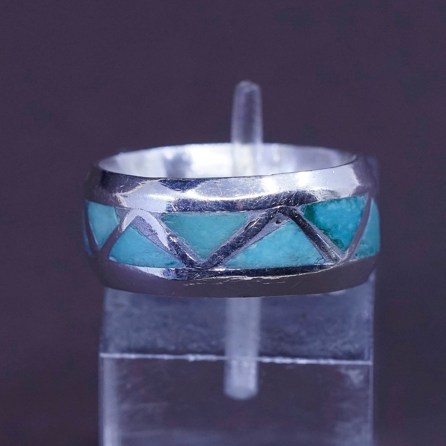sz 4.5, vtg Sterling silver handmade ring, Native American, 925 band turquoise