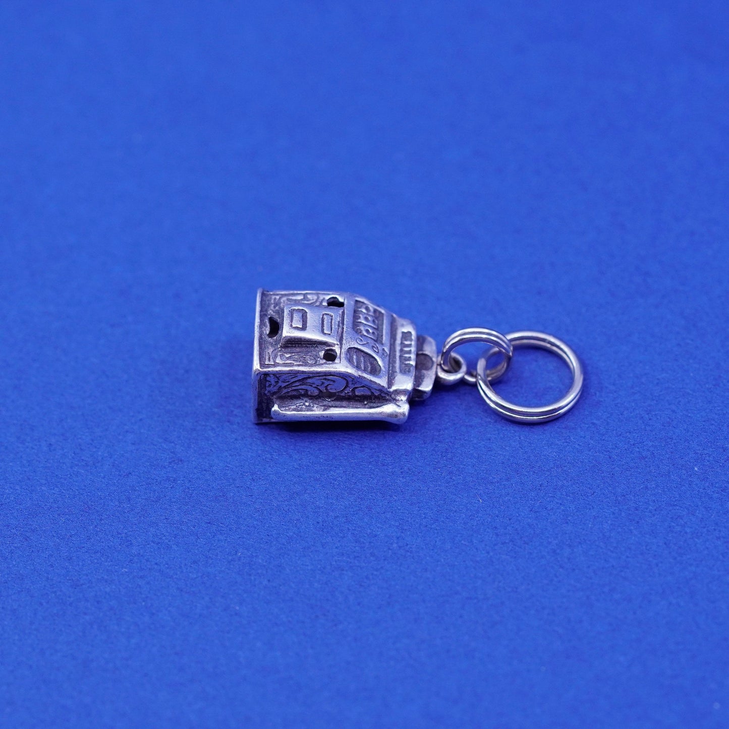 Vintage Sterling silver handmade pendant, 925 slot machine charm, silver tested