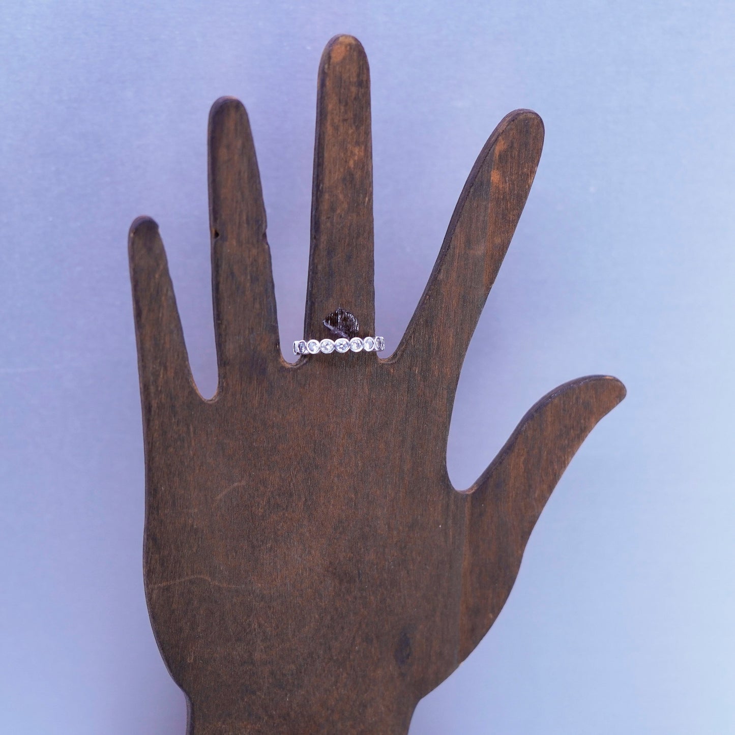 Size 6.5, vintage ALE Sterling 925 silver wedding ring, Cz band