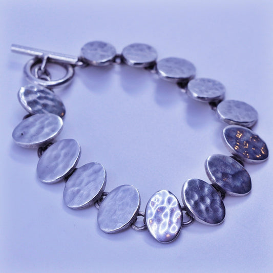 7.5”, vintage Sterling 925 silver handmade bracelet, hammered oval link chain