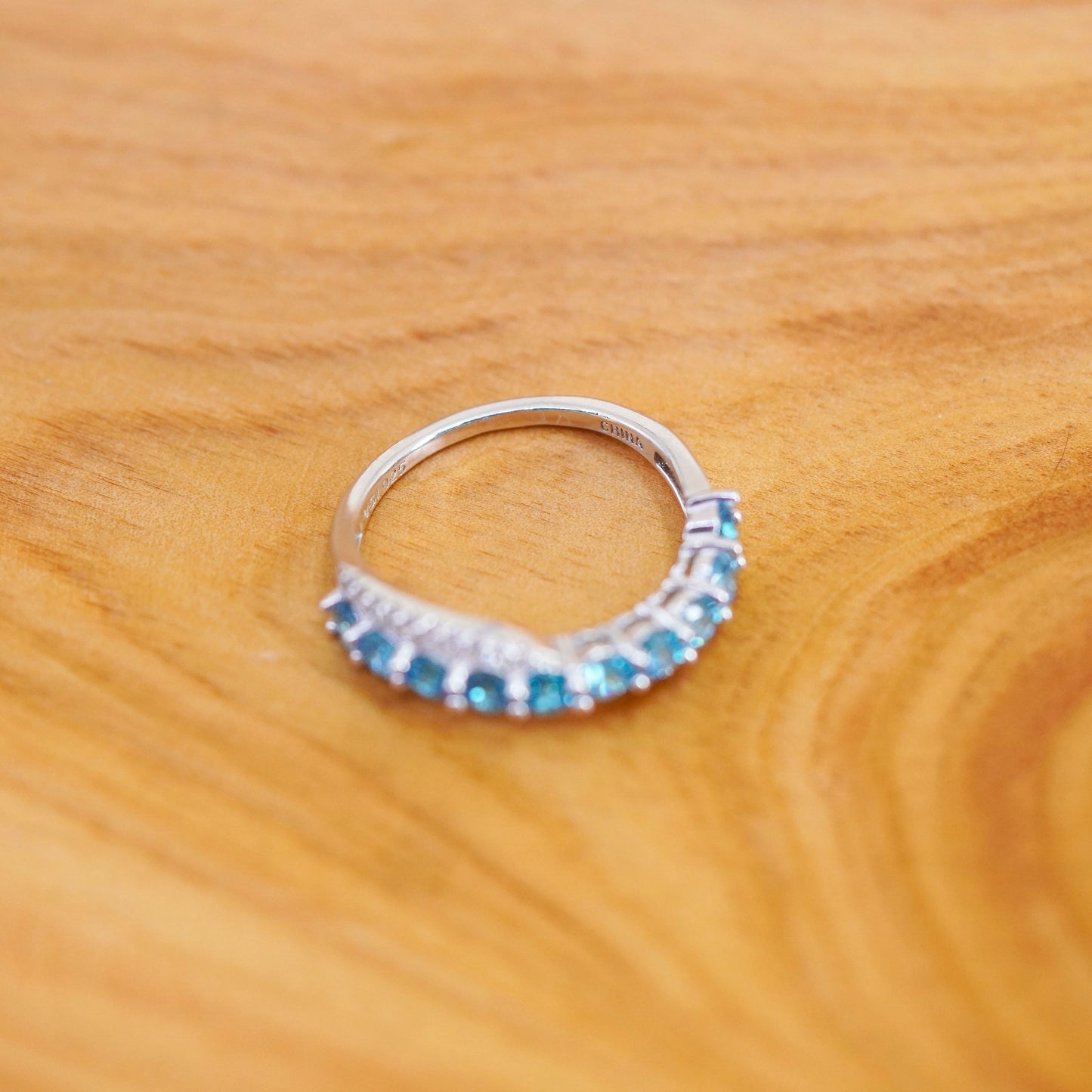 Size 7, vintage Sterling silver handmade ring, 925 band with blue crystal