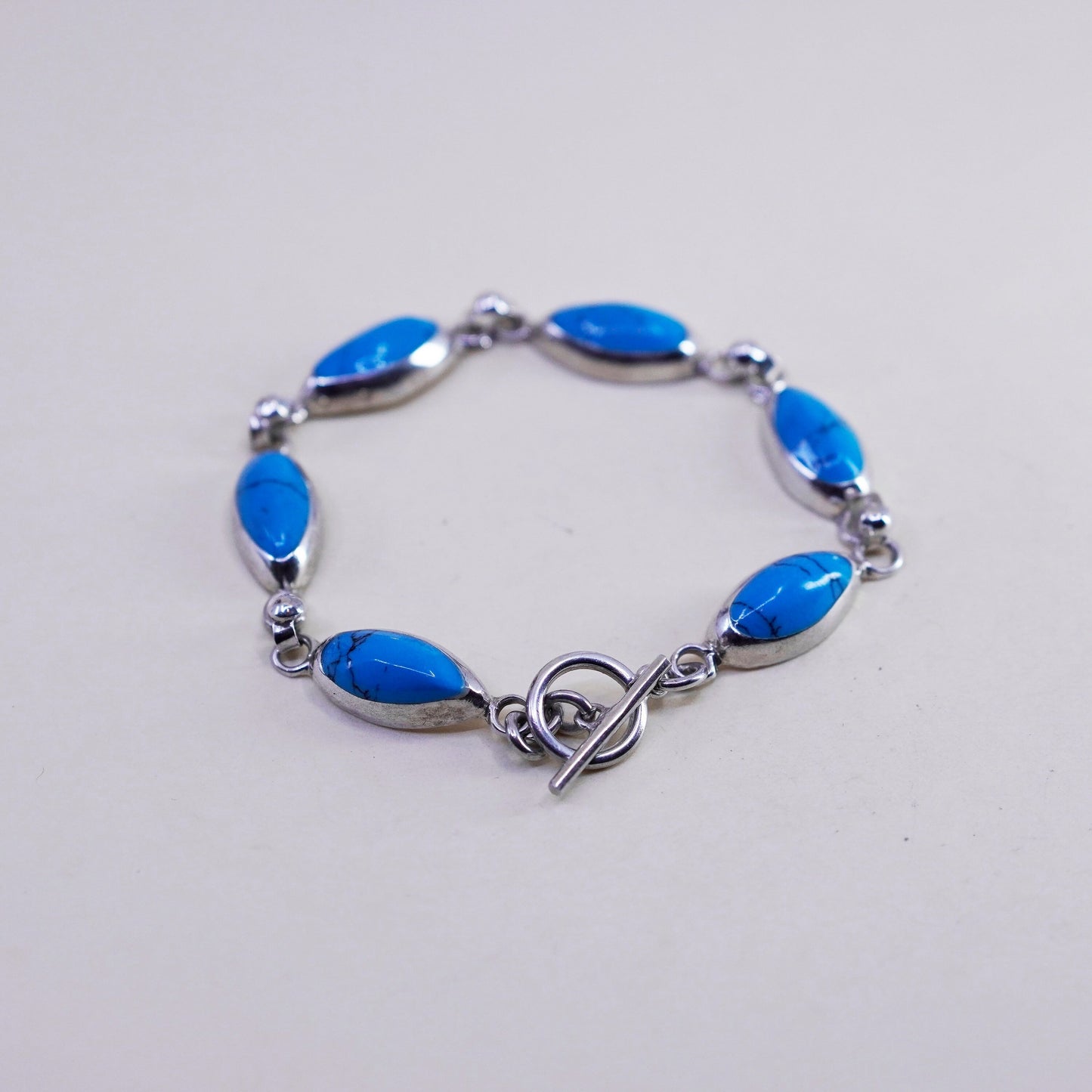 8.5”, Mexico Sterling silver bracelet, Mexico 925 chain Marquise turquoise