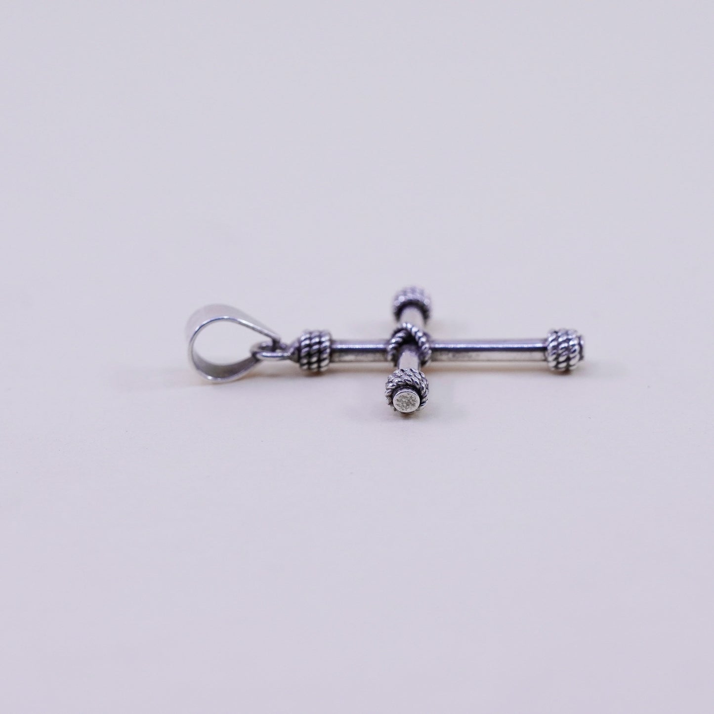 Vintage mexico handmade Sterling silver pendant, 925 cross with cable