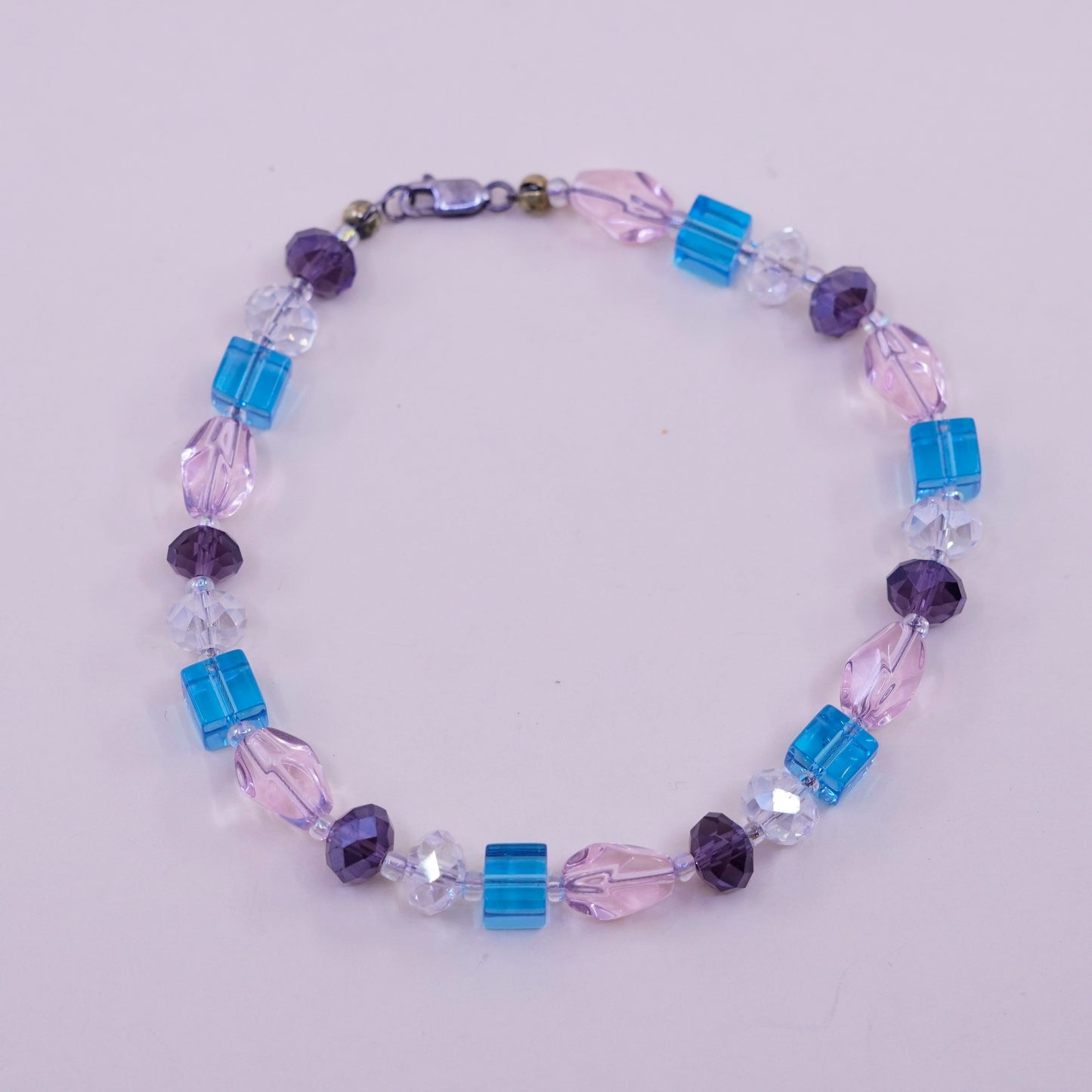 8.75”, handmade bracelet with crystal beads and Sterling 925 silver clasp