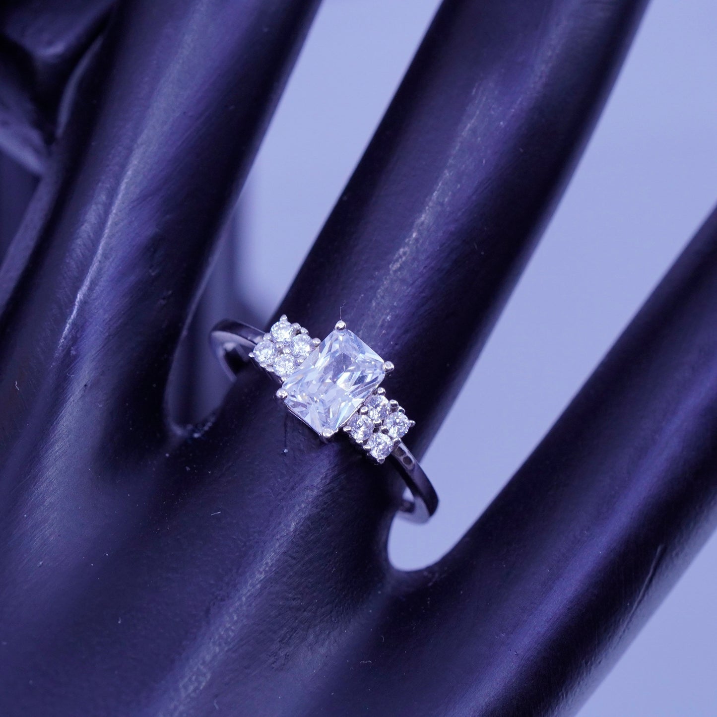 Size 8, vintage Sterling 925 silver handmade engagement ring with Cz