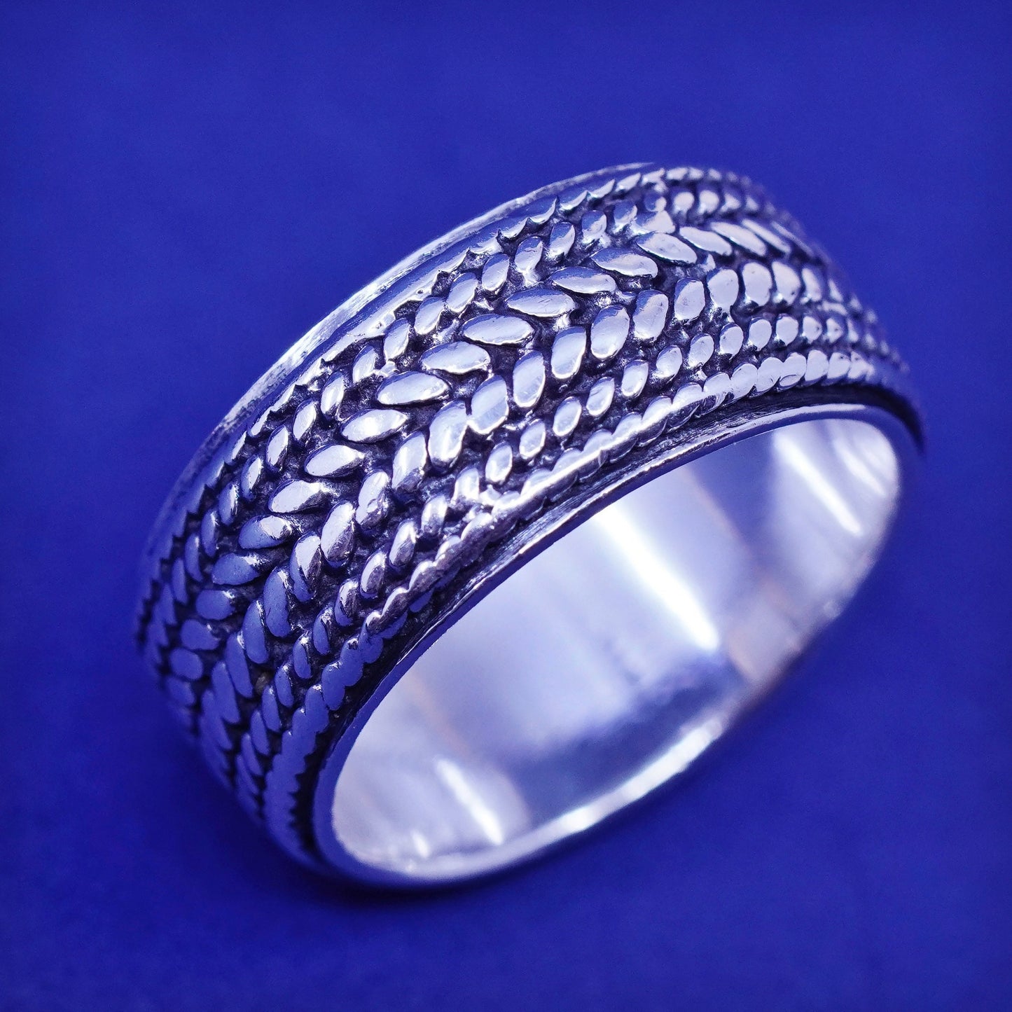 Size 6.5, vtg Sterling silver handmade woven braided textured ring, 925 band