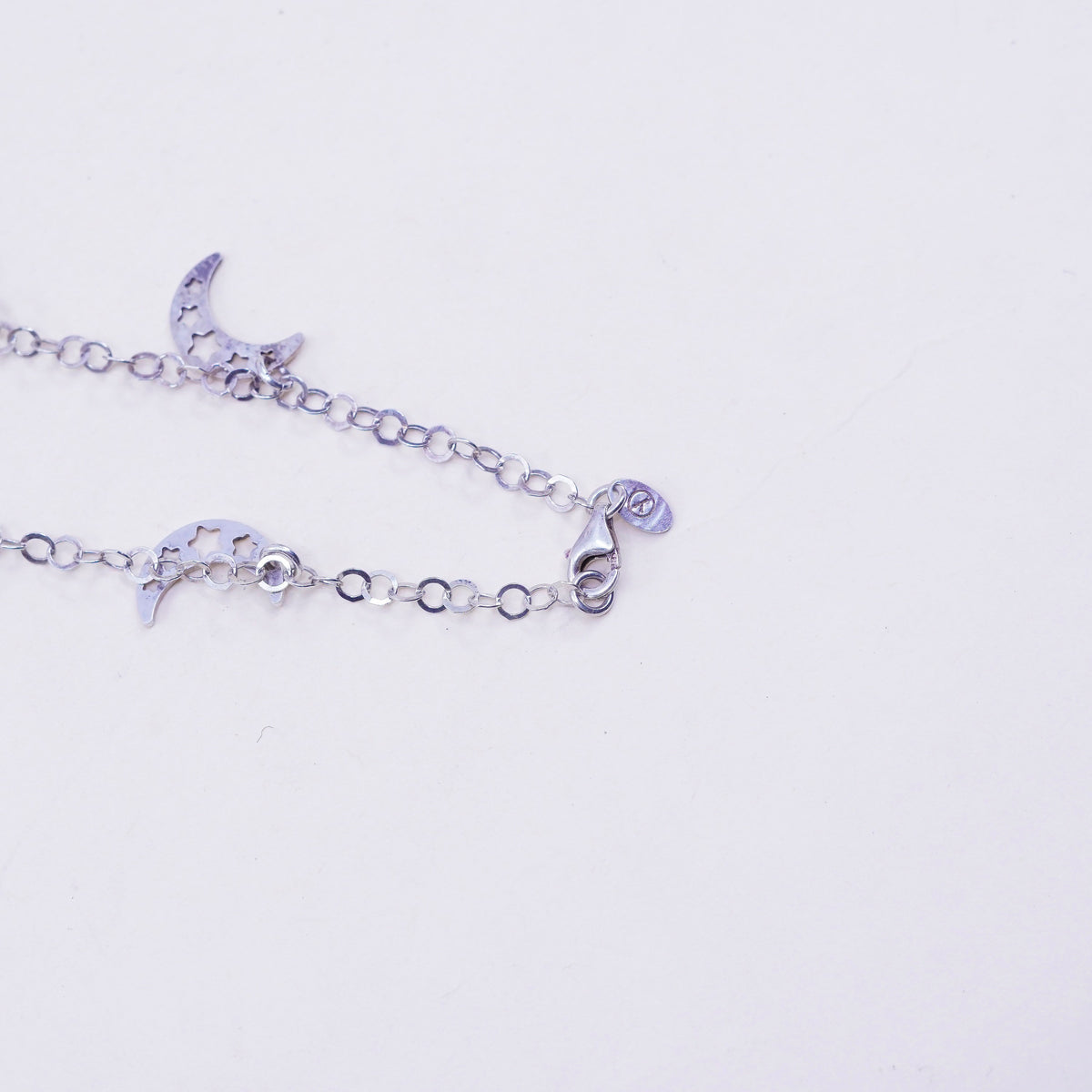 7.25”, Italy sterling silver handmade bracelet, 925 circle chain moon charms