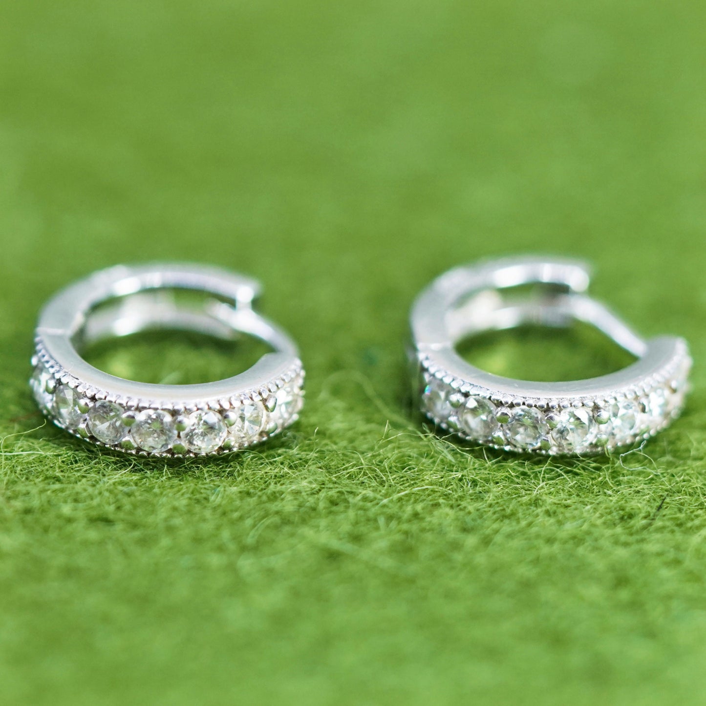 0.5”, Vintage sterling silver earrings, 925 hoops, huggie, with cz