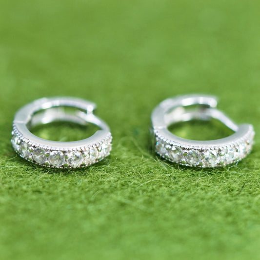 0.5”, Vintage sterling silver earrings, 925 hoops, huggie, with cz