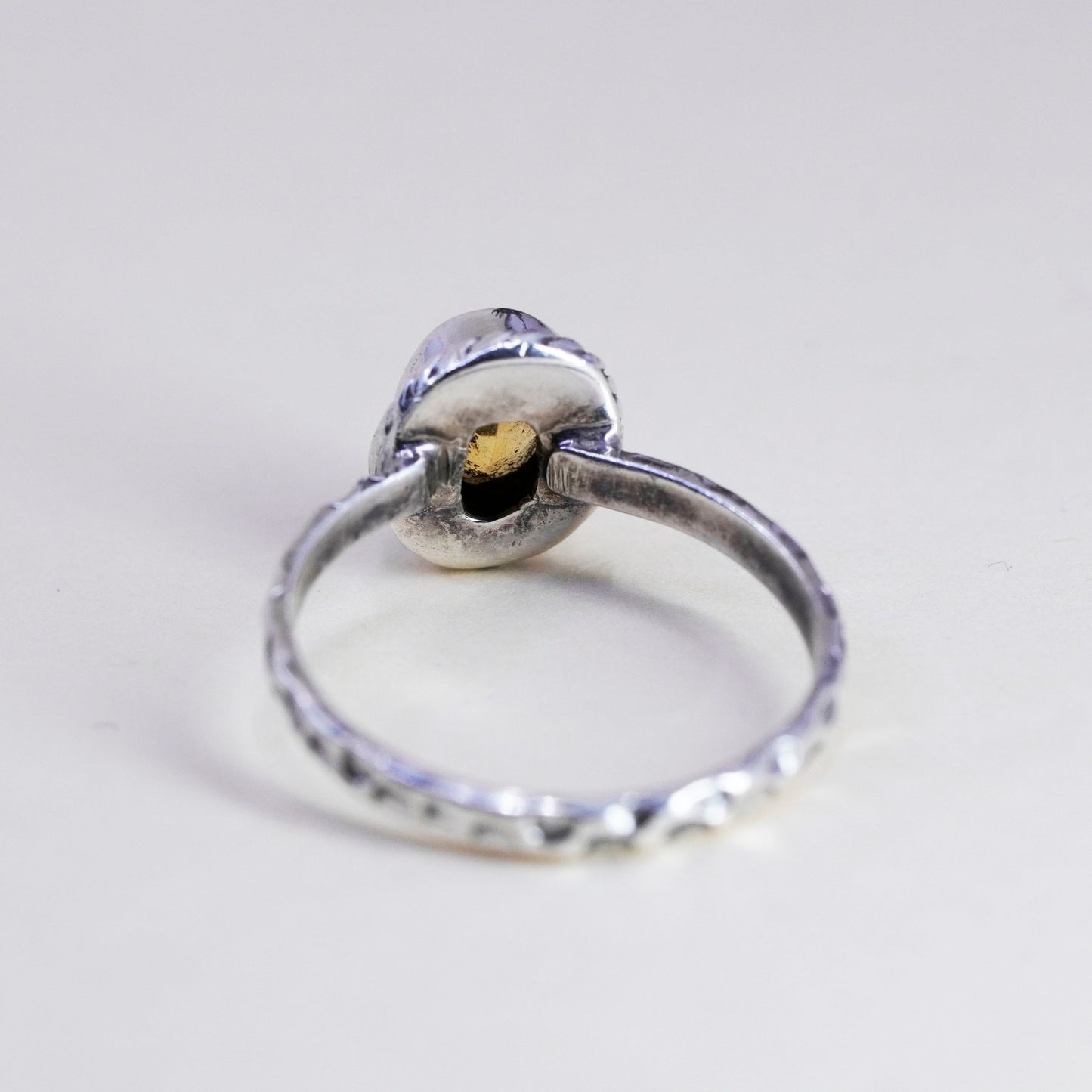 Size 8.25, vintage Sterling silver handmade ring, stackable 925 band citrine