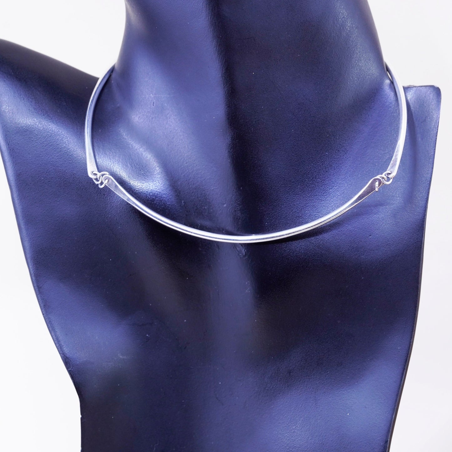 13+1”, vtg Sharp sterling silver handmade choker collar necklace, 925 bar chain