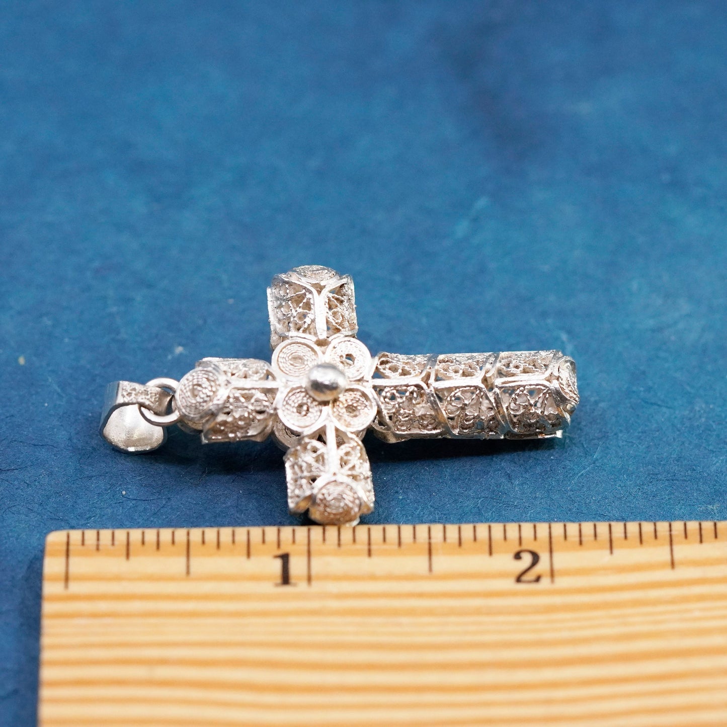 Vintage Sterling silver handmade pendant, 925 filigree bali cross
