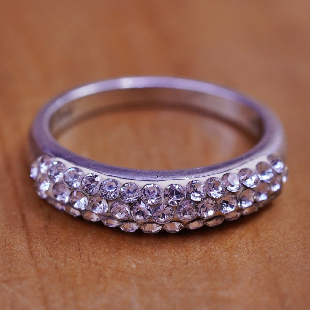 Size 8, vintage Sterling silver handmade ring, modern 925 band with cluster cz