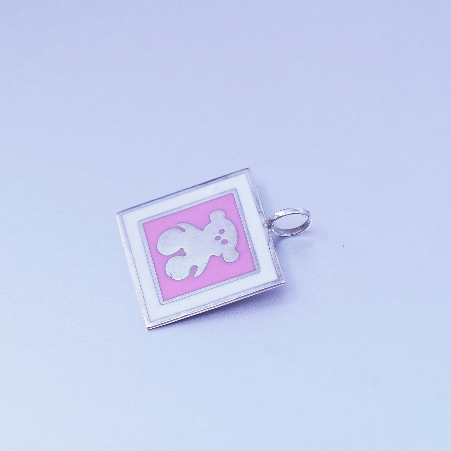Vintage sterling 925 silver handmade enamel teddy bear pendant