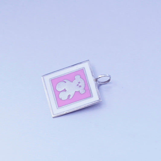Vintage sterling 925 silver handmade enamel teddy bear pendant