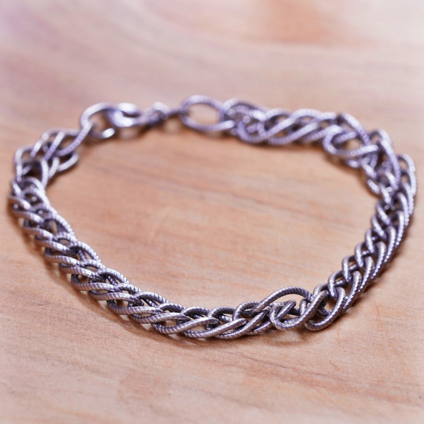 6.5”, vintage Sterling silver handmade double curb bracelet, 925 charm chain