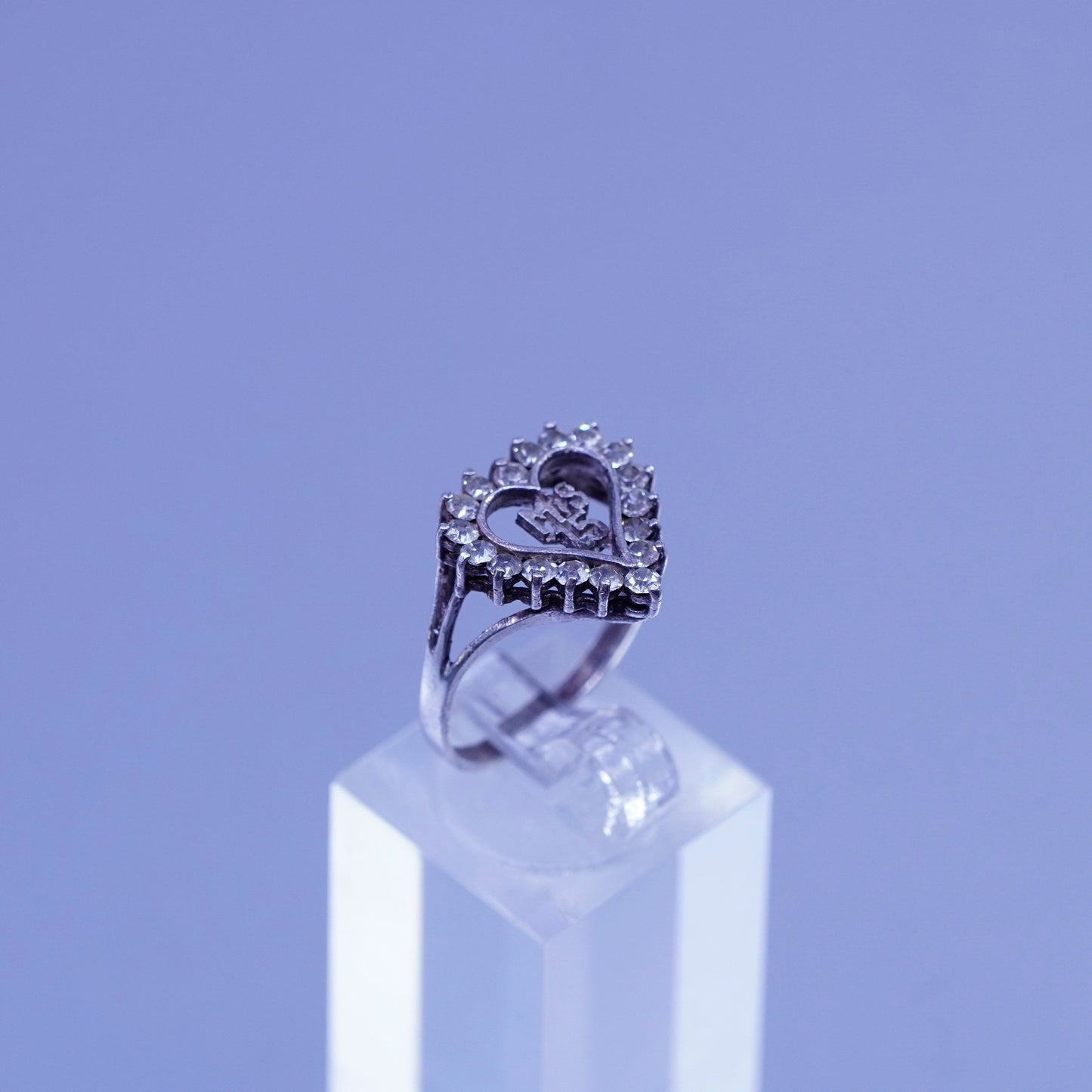 Size 7.5, vintage Avon Sterling 925 silver engagement ring with Cz and “mis 15”