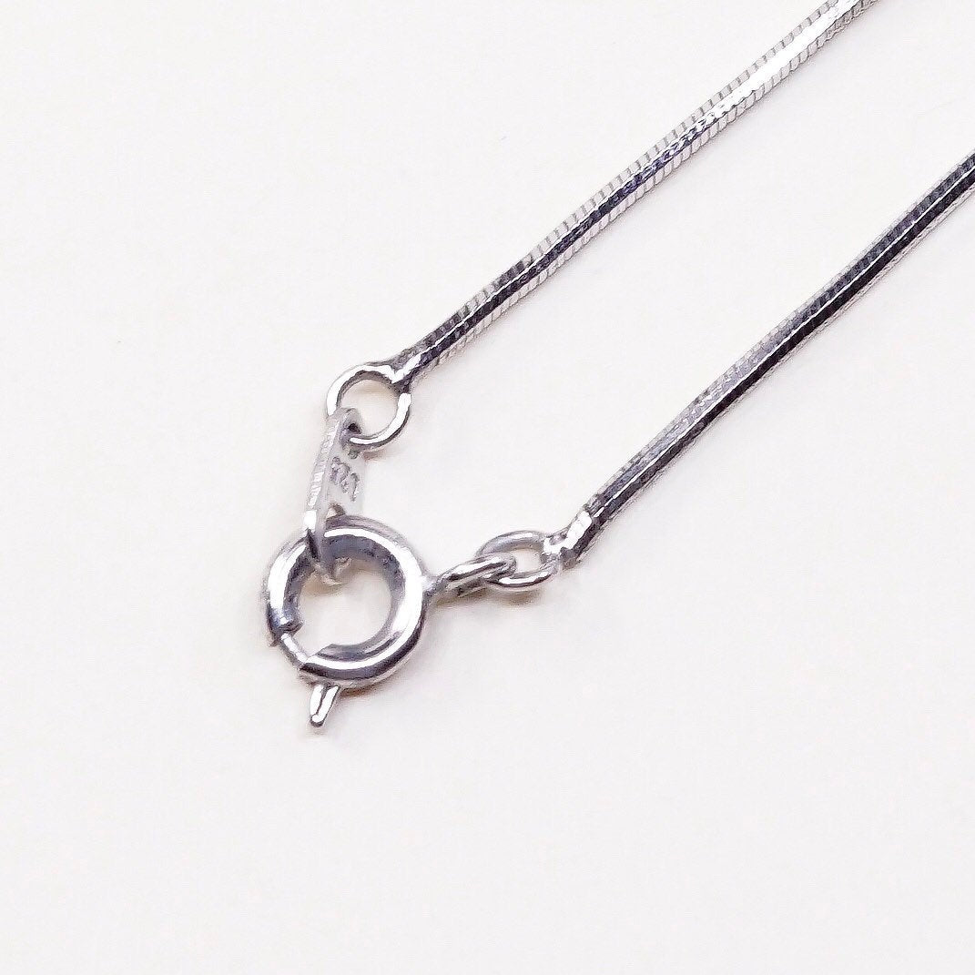 16", VTG sterling silver necklace, black pearl pendant w/ snake chain