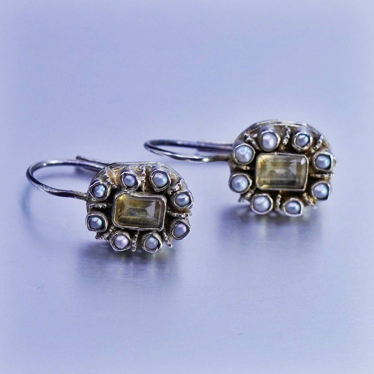 Vintage vermeil gold over Sterling 925 silver handmade earrings citrine pearls