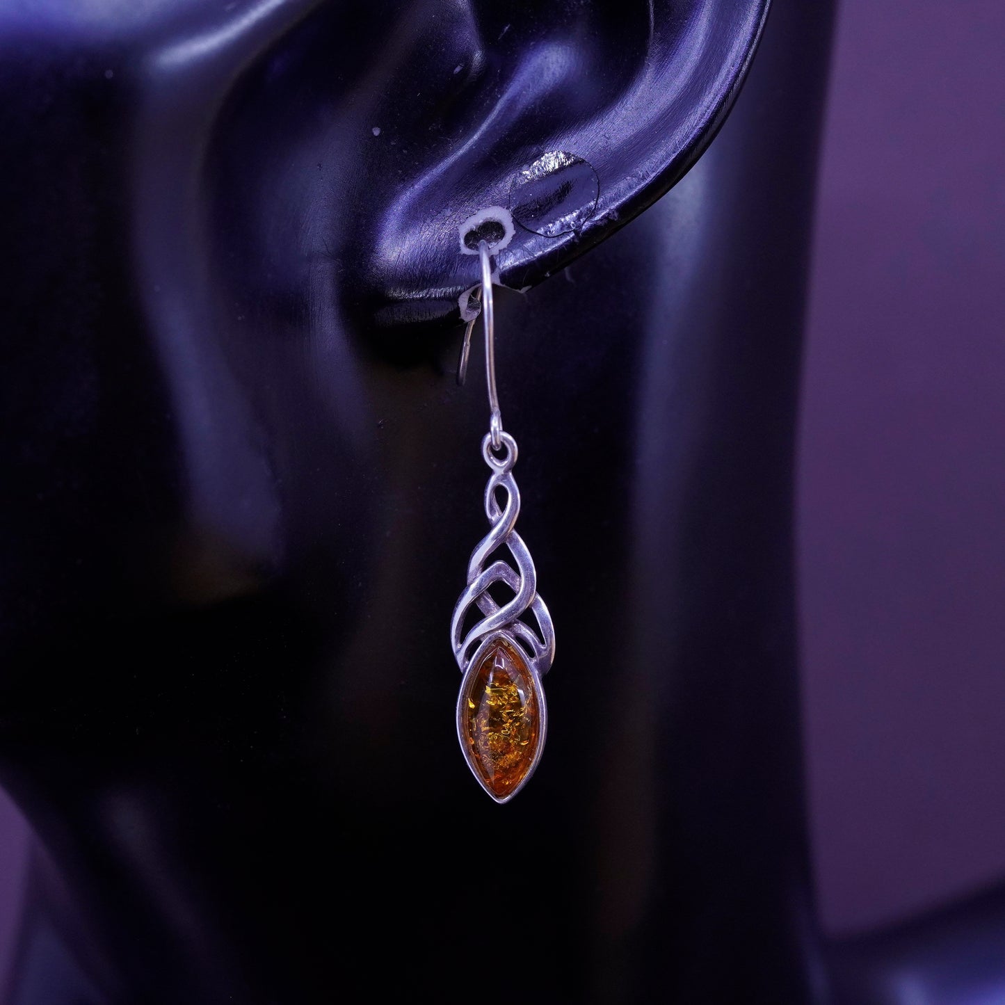 Vintage Sterling 925 silver handmade earrings with Amber bead