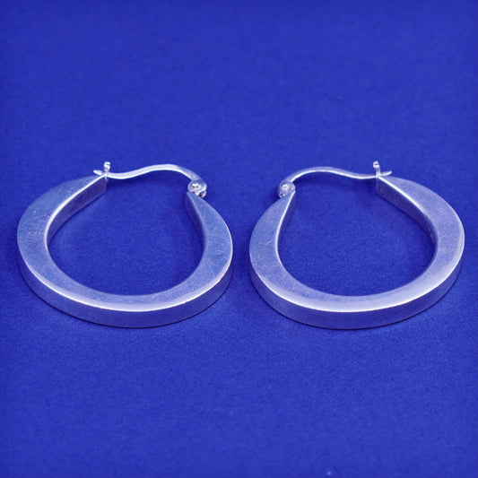1.25”, vintage Sterling silver handmade hoop earrings, bold 925 huggie