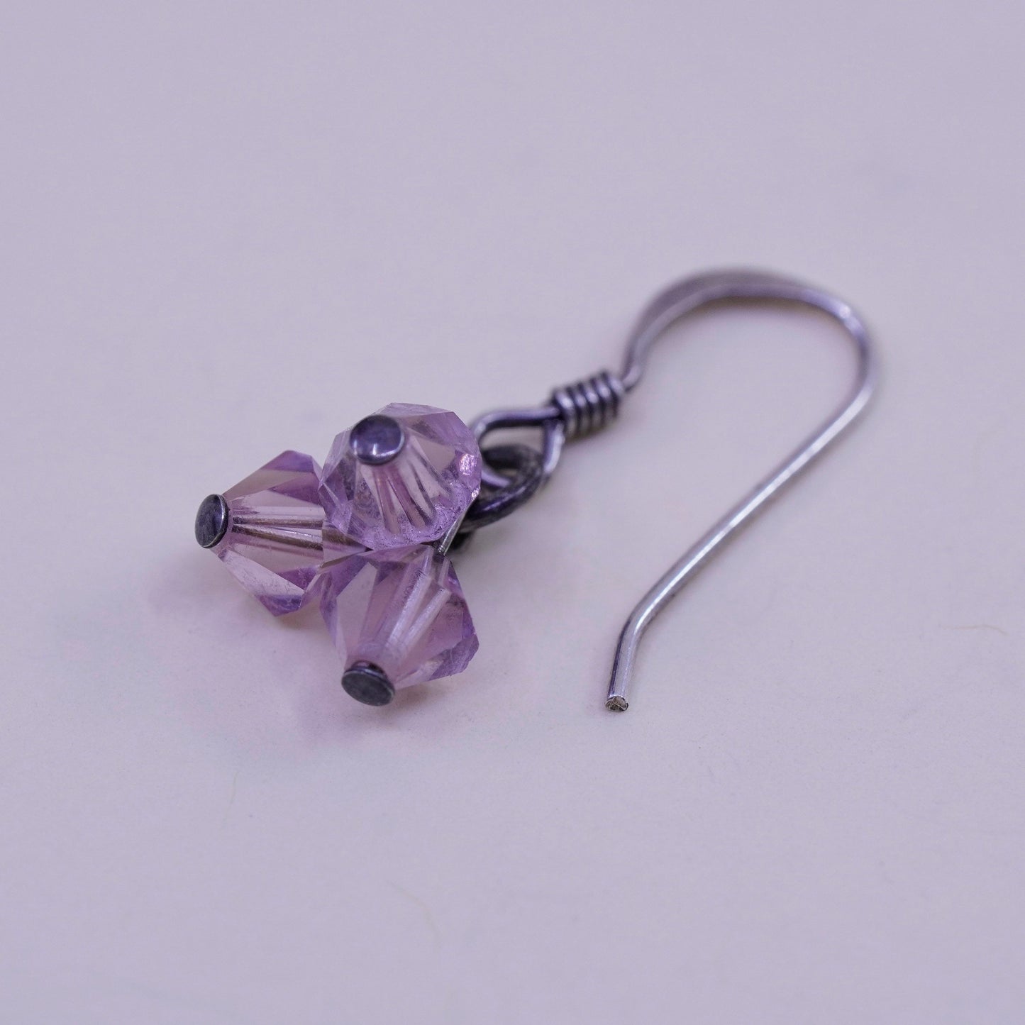 Vintage Sterling 925 silver handmade earrings with pink crystal