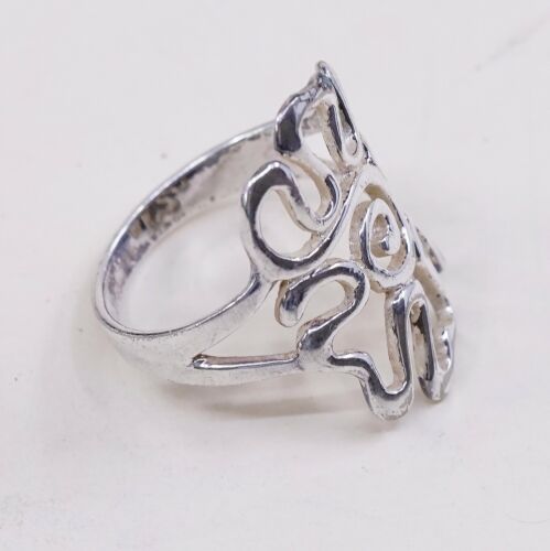 Size 8 Vtg Sterling 925 Silver Handmade Rose Bud Flower Band Ring, Stamped 925