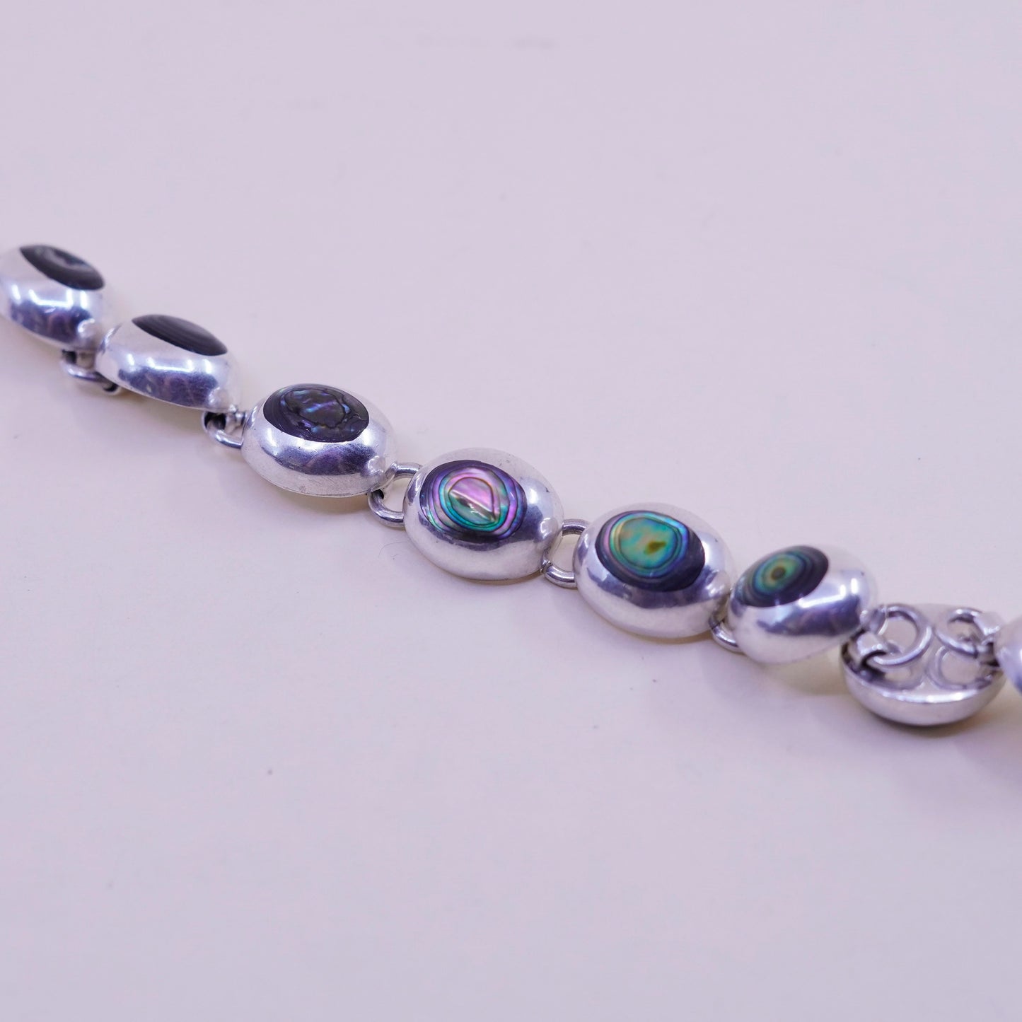 6.25”, vintage sterling 925 silver handmade bracelet with abalone